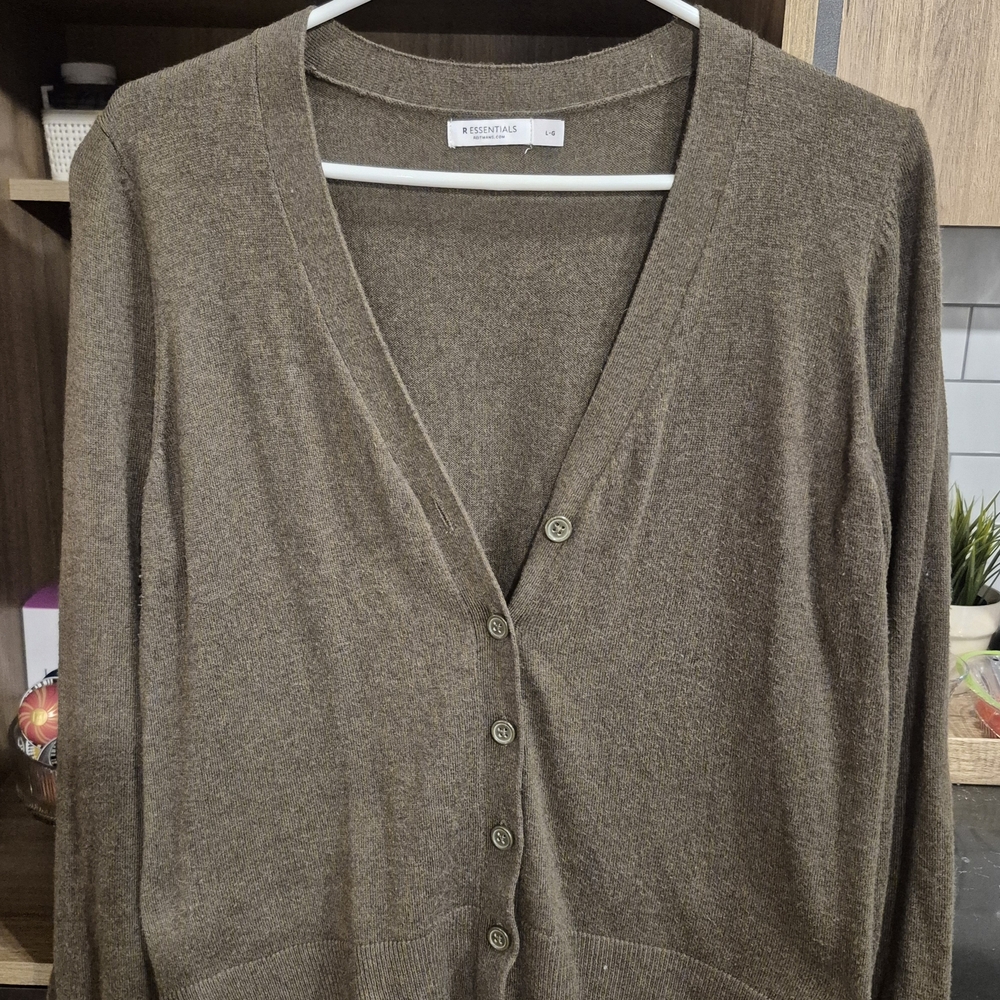 Essentials Olive Button-Up Cardigan